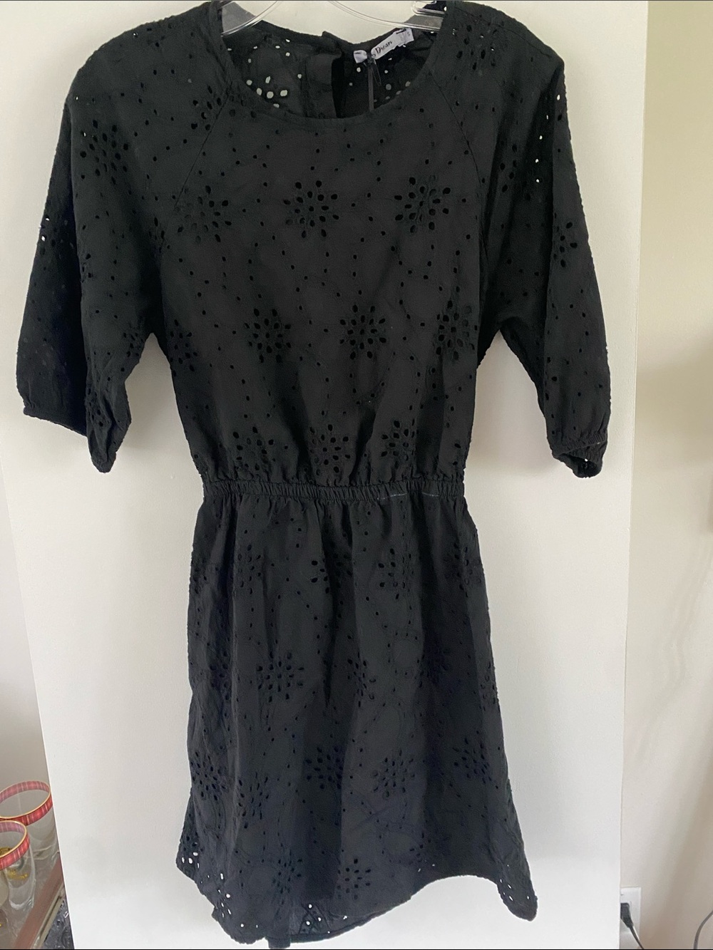 MY DREAM Black Eyelet Summer Dress OPEN BACK button back partially lined